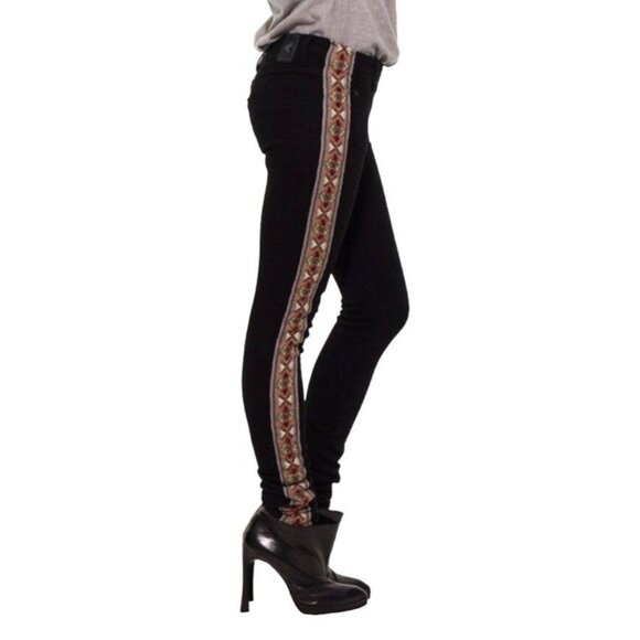 One Teaspoon Aztec Embroidered Skinny Jeans Size 26 Black High Waist Dixie - Picture 10 of 10